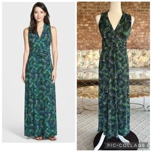 Vince Camuto Maxi Dress Black Green Blue Sleeveless Knit V-Neck Ruched SP